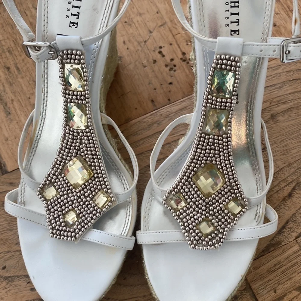 White House Black Market Rhinestone Wedge Heels – White – Size 9.5